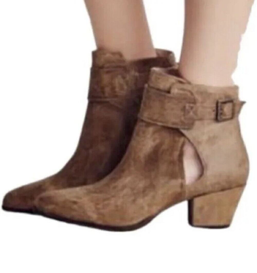 Free People Ankle Boots Women's Size 38 US 7.5 Belleville Tan Leather Suede